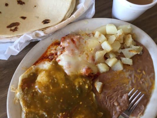 Huevos Rancheros with a side of chilaquiles