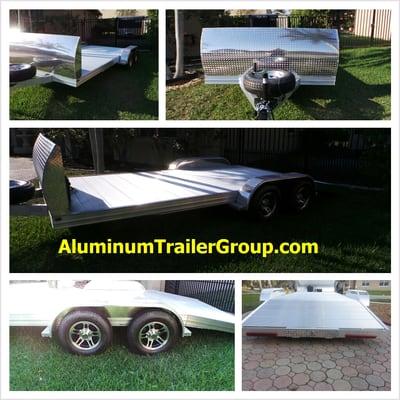 18' Aluminum Car Hauler with 4' Beavertail, Rock guard, rear ramps.