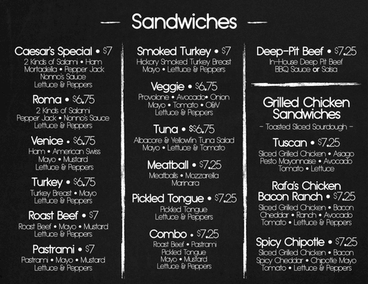 Sandwich Menu