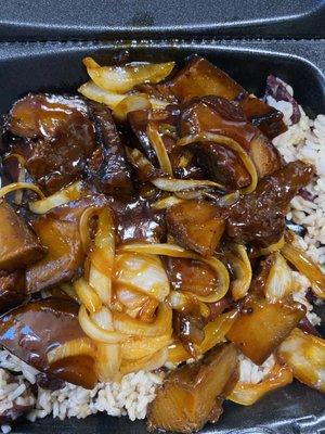 Vegan Rib Tips w/ Rice and Peas