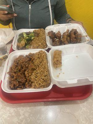 Egg Roll (1) / five spice chicken / broccoli beef & Chicken Teriyaki (1)