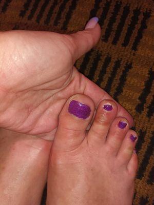 The worst pedicure ever..... Not to mention 4 days or 5 days after getting the pedicure done three of my toenails fell completely off