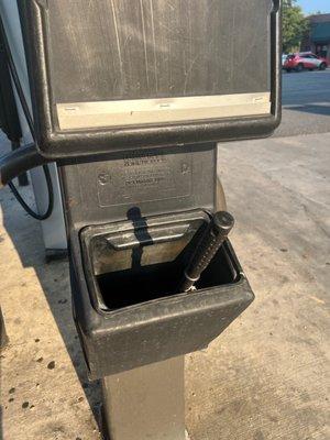 Empty paper towel holder and empty windshield cleaner