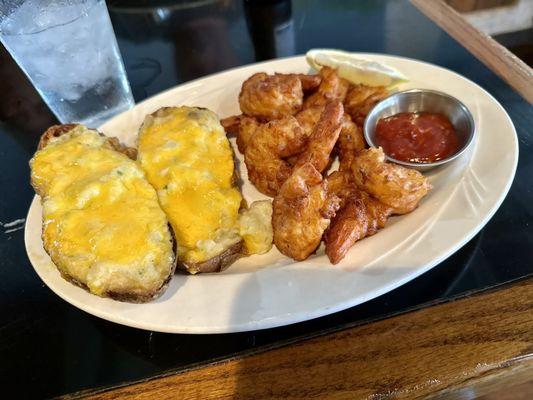 Fried shrimp & twice baked cheesy potatoes