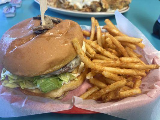 Mushroom burger for breakfast for her