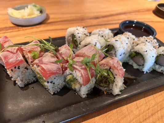 Tuna and tempura shishito roll and yellowtail scallion