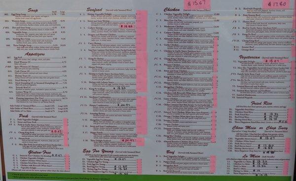 Menu as of May 2022 -- prices keep going up