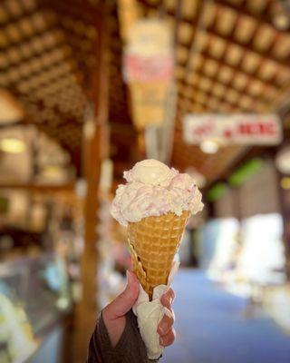 A monstrous scoop of refreshing local Raspberry Lemonade Sorbet! Their menu calls their gigantic scoops "immodest" lol!