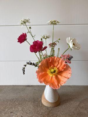 Local made bud vase and local flowers