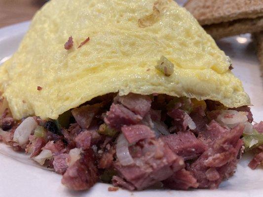 Corned beef and hash omelette