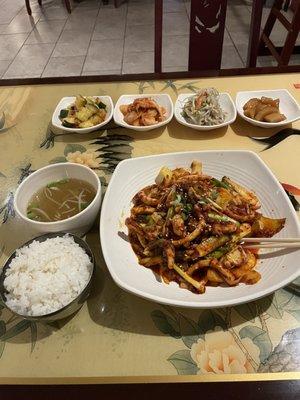 Stir fried squid and banchan