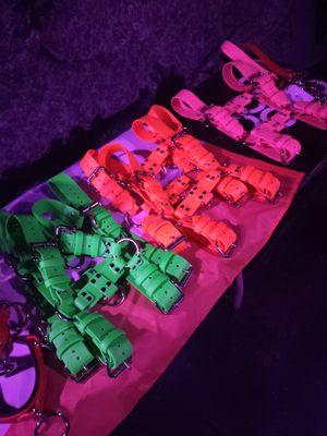 We love to GLOW! Locally made vegan bulldog harnesses by Marty Flint