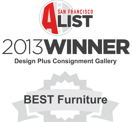 Design Plus Consignment Gallery was chosen out of 76 nominees as the BEST FURNITURE STORE by the Bay Area A-List!