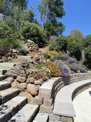 Walkway, retaining wall, planting and irrigation.