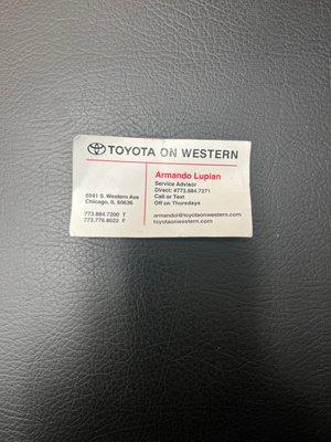 Service Advisor business card