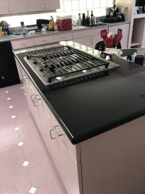 Black quartz countertop.