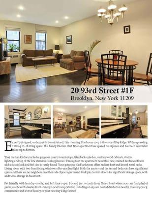 Bay Ridge Real Estate Property Flyer For Coop Sold at 20 93rd Street