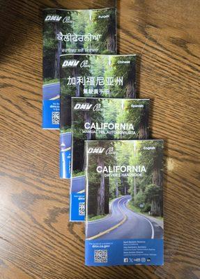 California Driver's Handbook is available in several languages.