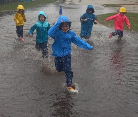 Rain or shine, Waldorf students spend ~2 hours a day outside-- they need to move and soon learn that weather doesn't have to stop them.