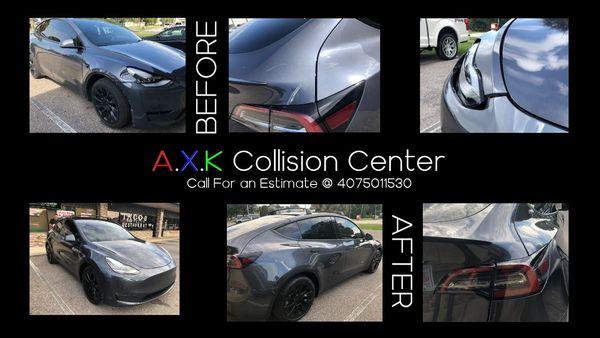 Tesla repairs done on the front and rear passenger side.