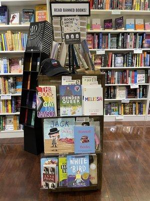 Collection of banned and LGBTQ+ friendly books.