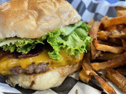 Mudman burger (minus the mud...chili on a burger wasn't for me) and fries. Yum!