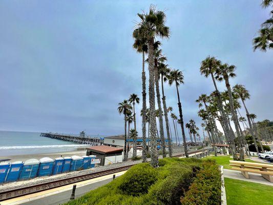 San Clemente Pier. Picnic tables near the street.