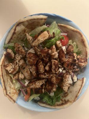 Chicken Souvlaki Over Greek Salad