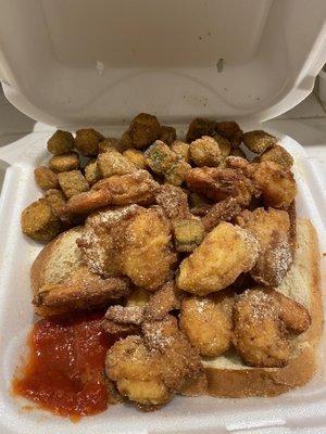 Fried shrimp, you get a dozen, with a side of fried okra!