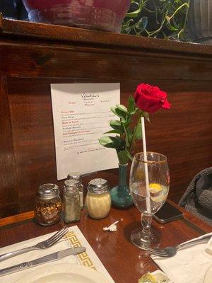 Valentines specials and a rose on the table !