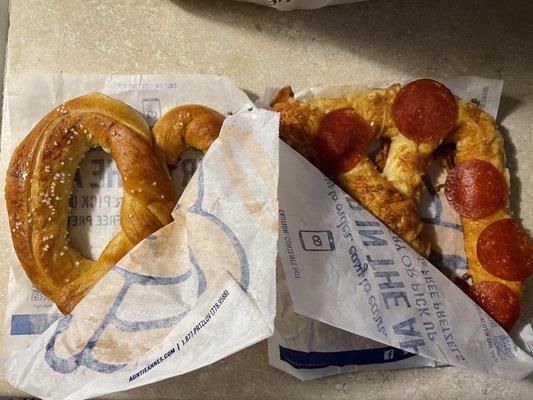 Left- Original Pretzel Right- Pepperoni Pretzel