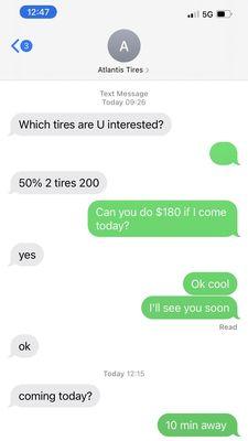 Text from the seller