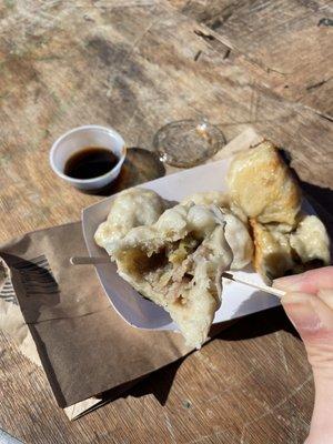 Inside of the pork & cabbage pan fried bun