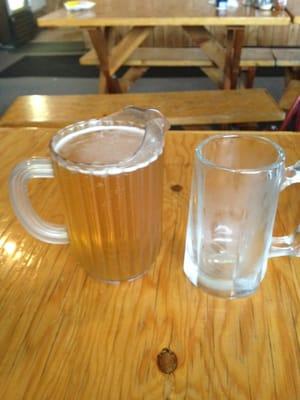 Mini pitcher of beer. Hot wings and pizza on the way.