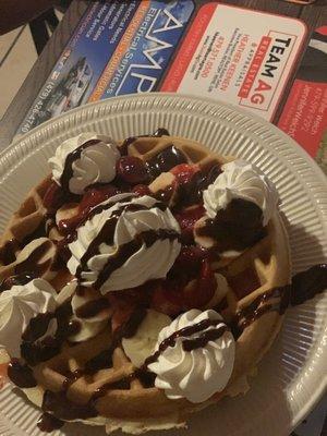 Banana split waffles. Sarah ate ever but and LOVED THEM!