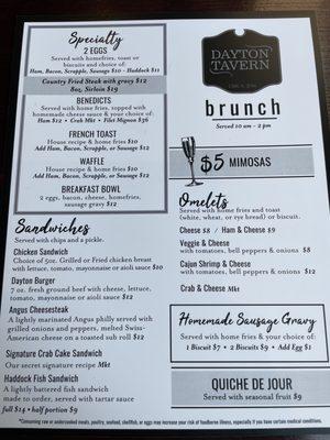 Brunch menu