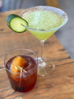 Old fashioned and cucumber martini