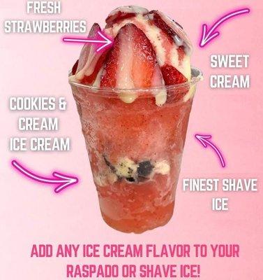 Delicious strawberry shaved ice with snow