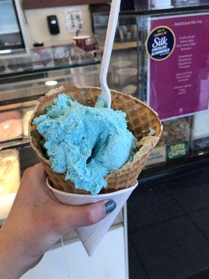 Cotton candy ice cream and waffle cone