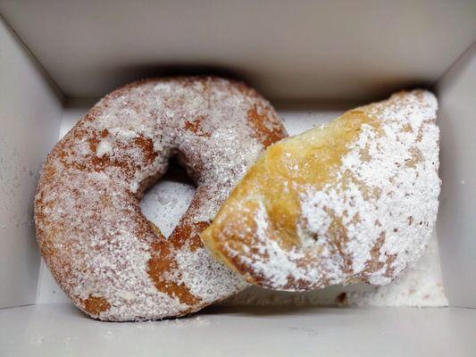 Huge sugar donut and a banana, vanilla cream puff pastry! Mmmm