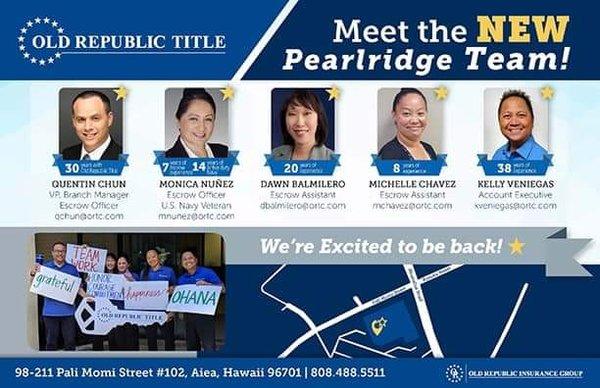 Meet the Team at Pearlridge!! We are here for your Title and Escrow needs!! Always happy to help!!