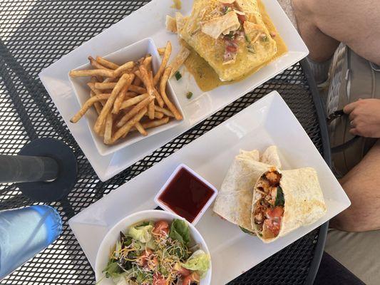 Top: Chile burger, Bottom: red chile chicken wrap