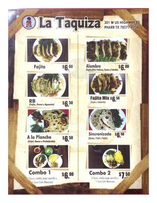 Front of menu