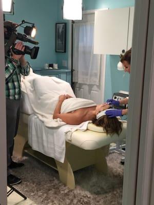 Ali Fedotowsky from E! News prepping for the Electric Treatment