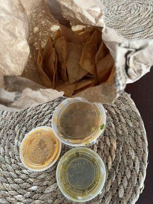 Homemade chips, salsa and their homemade hot sauce