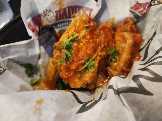 Scorching cilantro lime wings.  Nice flavor with a little kick.