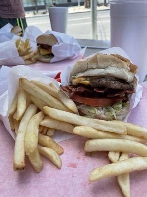 Double cheeseburger with bacon n fries