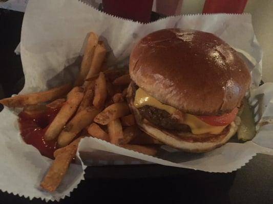 Half pound burgers. Great and filling burgers!