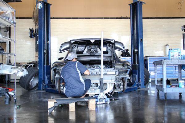 Dallas Porsche Repair This is our Porsche 911 getting some upgrades by our factory certified technician.