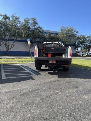 Check out the unprofessional technician that doesn't care about others blocking the handicap zone